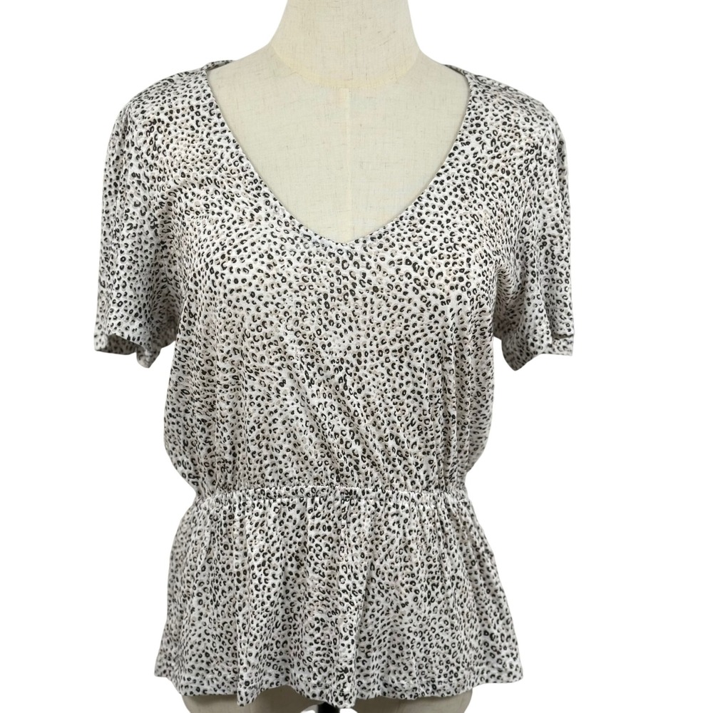 Lucky Brand Women S Leopard Print Peplum V Neck Top Safari Office Siren Boho NWT